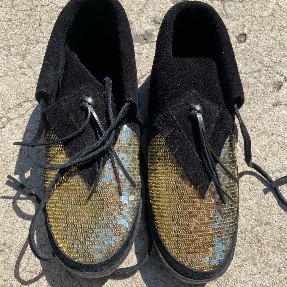Figue NWT embellished desert moccasin black gold